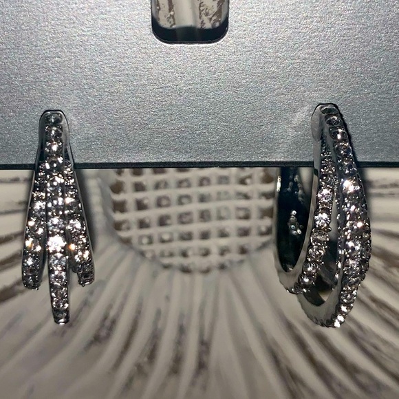 INC International Concepts Jewelry - INC Silver Pave Triple Row Hoop Earrings